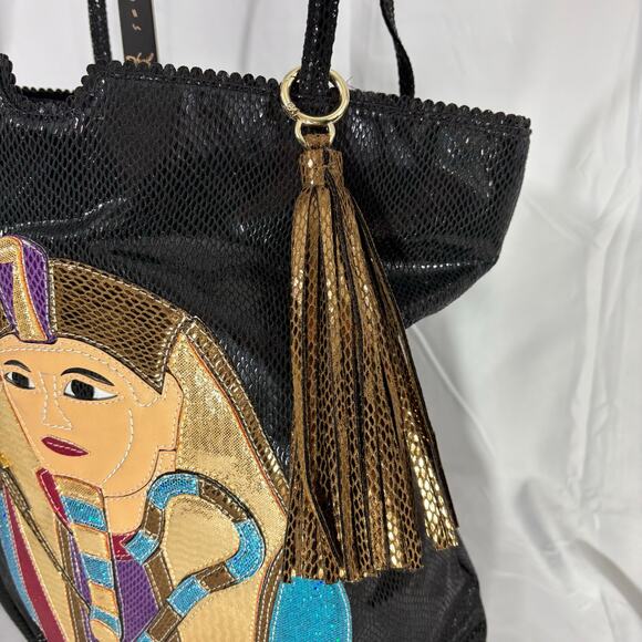 Sharif Designs NWT Egyptian Pharaoh Patchwork Tote Bag Gold Tassel Statement - Picture 7 of 7